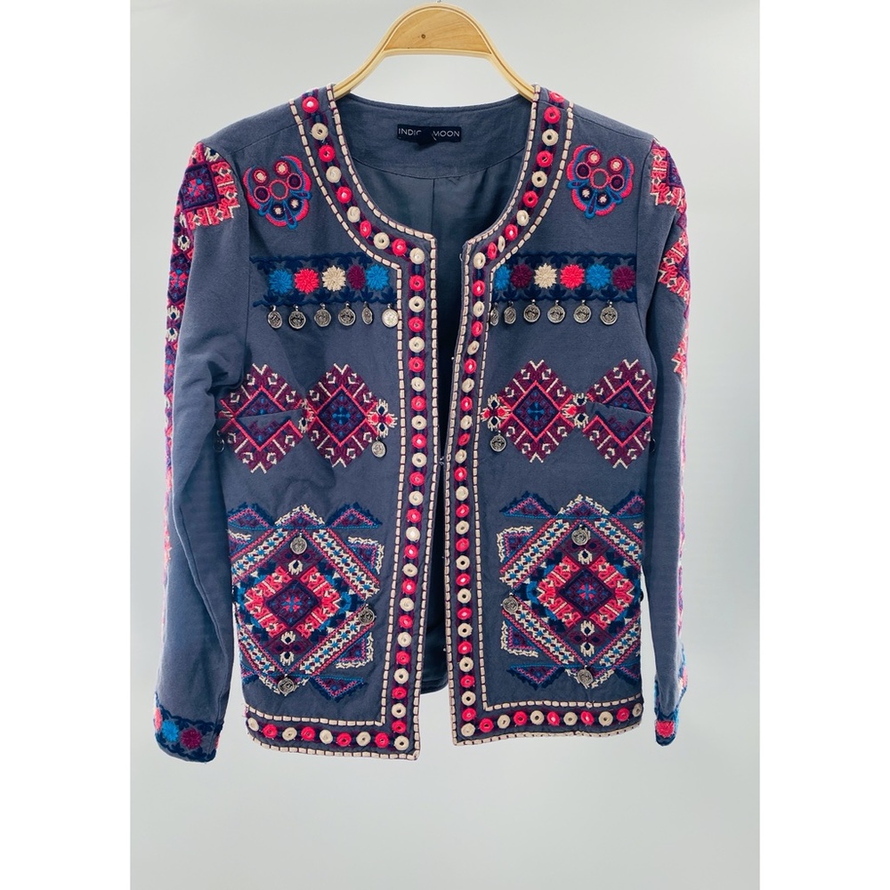 Indigo Moon Boho Decorated MultiColored Front Pocket Blazer/Jacket - Picture 2 of 11